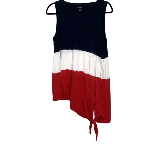 Chaps Womens Large Sleeveless Tie-Front Top Red/White/Blue - Picture 1 of 11
